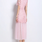 Beautiful Lace Mesh Short Sleeve High Waist Pink Dress