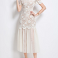 Beautiful Lace Mesh Short Sleeve High Waist Apricot Dress