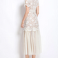 Beautiful Lace Mesh Short Sleeve High Waist Apricot Dress