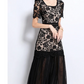 Beautiful Lace Mesh Short Sleeve High Waist Black Dress