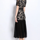 Beautiful Lace Mesh Short Sleeve High Waist Black Dress