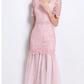 Beautiful Lace Mesh Short Sleeve High Waist Pink Dress