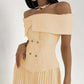 Beautiful Off Shoulder Button Up Pleated Skirt Set