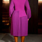 Beautiful Solid Lantern Sleeve Pleated Purple Dress