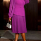 Beautiful Solid Lantern Sleeve Pleated Purple Dress