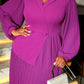 Beautiful Solid Lantern Sleeve Pleated Purple Dress