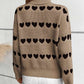 Beautiful Winter Heart Pattern Baggy Khaki Pullover