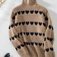Beautiful Winter Heart Pattern Baggy Khaki Pullover