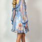 Bohemian Floral Print Asymmetric Shoulder Lantern Sleeve Ruffle Swing Dress