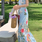 Bohemian French Style Floral Print Strap Holiday Dress