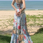 Bohemian French Style Floral Print Strap Holiday Dress