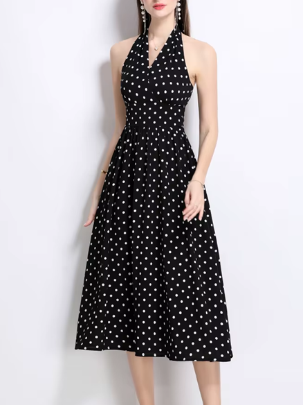 Bohemian Retro Dot French Style Black Dress