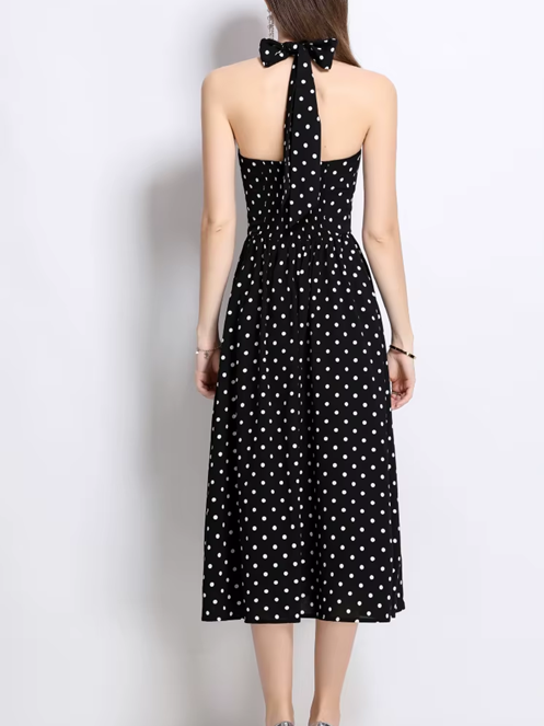 Bohemian Retro Dot French Style Black Dress