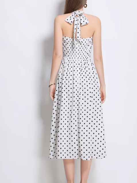 Bohemian Retro Dot French Style White Dress