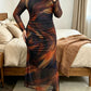 Bright Printed Bodycon Long Sleeve Plus Dress