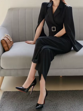 Business Style Long Wide Leg Black Jumpsuit