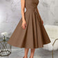 Charming One Shoulder Solid Pleated Sleeveless Brown Midi Dress