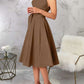 Charming One Shoulder Solid Pleated Sleeveless Brown Midi Dress