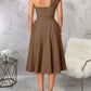 Charming One Shoulder Solid Pleated Sleeveless Brown Midi Dress