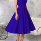 Charming One Shoulder Solid Pleated Sleeveless Blue Midi Dress