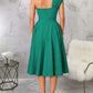 Charming One Shoulder Solid Pleated Sleeveless Green Midi Dress