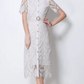 Charming Peter Pan Collar Single Breasted Short Sleeve White Lace Dress