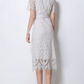 Charming Peter Pan Collar Single Breasted Short Sleeve White Lace Dress
