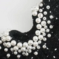 Chic Black Tweed Pearl Beaded Hollow Out Party Short Dress