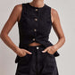 Chic Denim Button Up Shorts Black Co ord Set