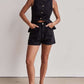 Chic Denim Button Up Shorts Black Co ord Set