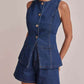 Chic Denim Button Up Shorts Blue Co ord Set