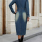 Chic Denim Long Sleeve Button Decor Split Dress