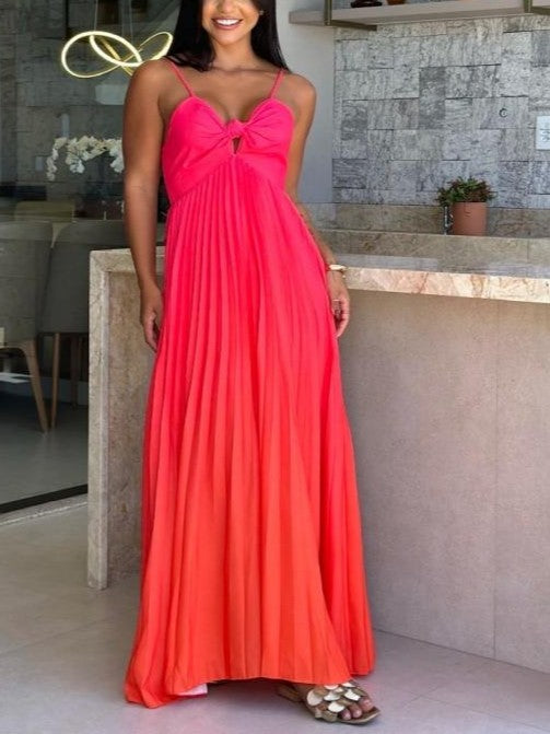 Chic Gradient Collarless Red Slip Dress