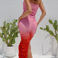 Chic Gradient Tube Strapless Ruched Pink Maxi Dress