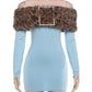 Chic Leopard Fur Off Shoulder Blue Mini Party Dress