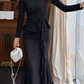 Chic Black V Neck Long Sleeve Bodycon Dress