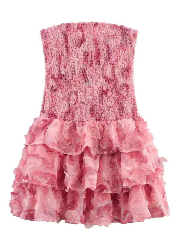 Chic Rose Applique Short Pink Dress