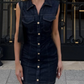 Chic Short Sleeve Button Decor Denim Mini Dress
