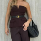 Chic Strapless Tube Top With Pants Brown Co Ord Set