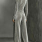 Chic Velvet Wide Leg Zip Up Long Jumpsuit With Belt
