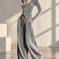 Chic Velvet Wide Leg Zip Up Long Jumpsuit With Belt