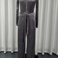 Chic Velvet Wide Leg Zip Up Long Jumpsuit With Belt