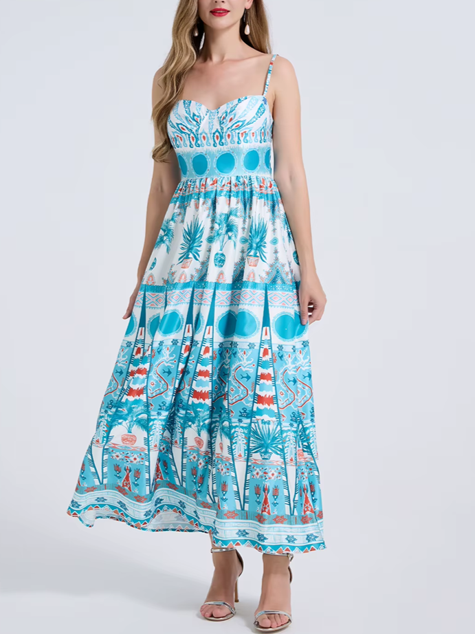 Chic Vintage Boho Printed Summer Swing Sundress