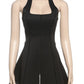 Chic Zipper Halter Backless A Line Black Mini Dress