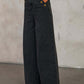 Classic Look Denim Crew Neck Sleeveless Top With Wide Leg Pants Black Co Ord Set