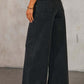 Classic Look Denim Crew Neck Sleeveless Top With Wide Leg Pants Black Co Ord Set