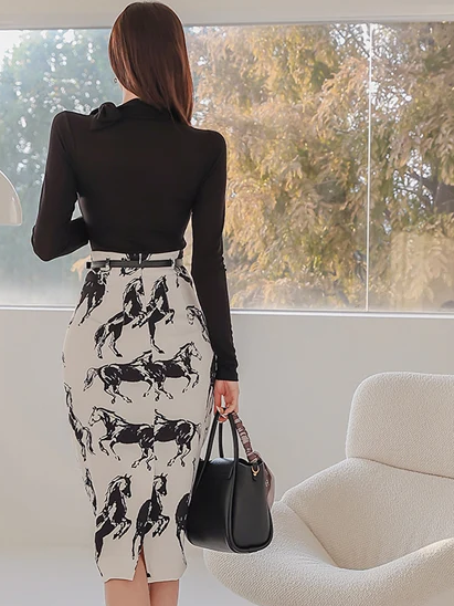 Classy Black Knit Top With Skirt Co ord Set
