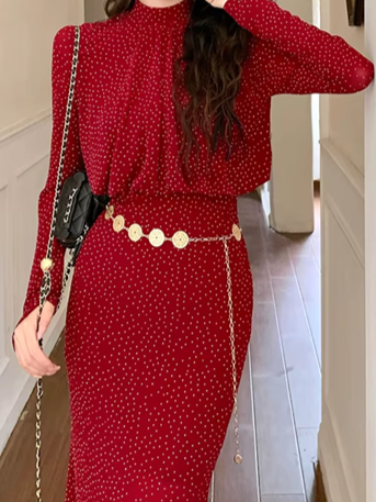 Classy Bright Diamond Decor  Sheath Red Pencil Dress