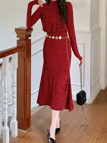 Classy Bright Diamond Decor  Sheath Red Pencil Dress