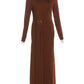 Classy Bucklle Decor Ribbons Long Sleeve Brown Maxi Dress
